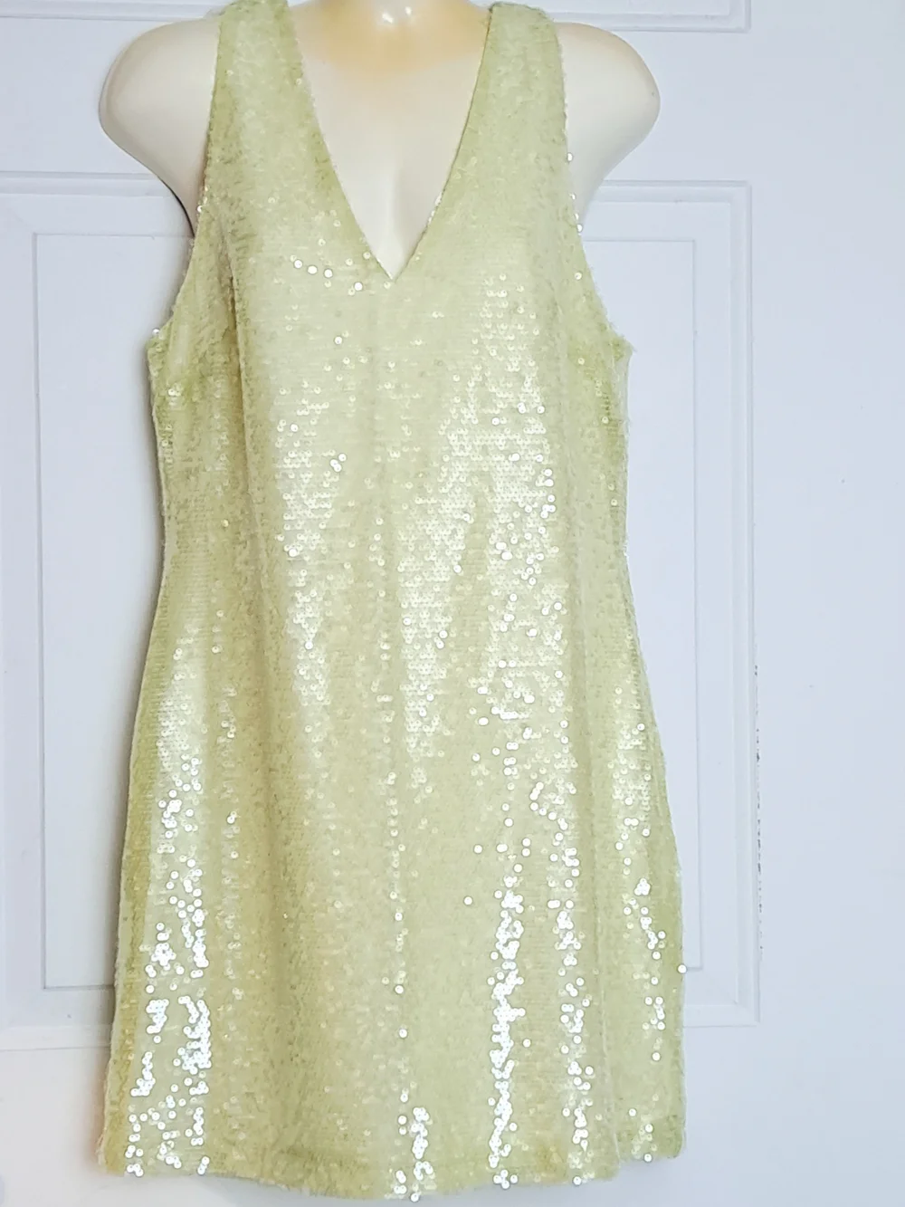 a new day Women's Pale Yellow Sequin V-Neck Mini Dress